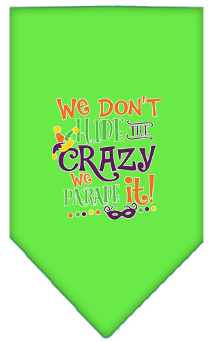 We Don't Hide the Crazy Screen Print Mardi Gras Bandana Lime Green Small